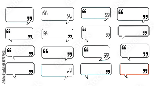 Grid of rectangular quote bubbles with thin black outlines and quotation marks provides a clean layout for displaying testimonials.