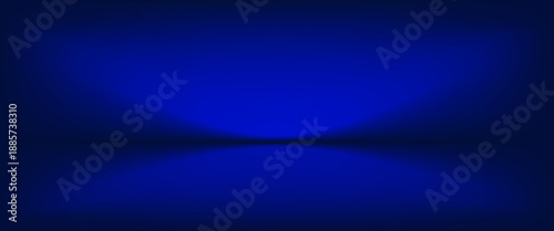Blue studio gradient background. Abstract empty room backdrop. 3d vector cool light texture. Luxury neon lights limbo bg. Dark festive color bg. Modern photo studio spotlight glow podium gradation