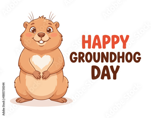 Cute Groundhog Holding Heart on Groundhog Day