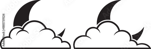 Two stylized crescent moons behind fluffy clouds, representing night, dreams, and celestial beauty