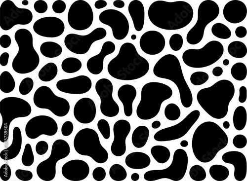 Abstract Black Liquid Drops Pattern or Abstract Organic Blob Shapes Set. Modern Liquid Amorphous Elements for Trendy Graphic Design