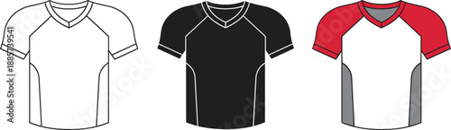 Jersey shirt templates for sports uniform design mockups with raglan sleeves