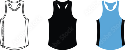 Sleeveless racer back tank top fashion flat sketch technical drawing vector template