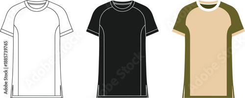 Longline sport t shirt template with raglan sleeves and side slits for team jersey designs
