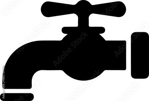 Water tap or faucet icon silhouette, plumbing and bathroom equipment symbol isolated on white.