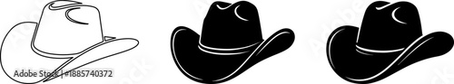 Cowboy Hat Icon Set in Different Styles for Western Fashion and Texas Country Theme