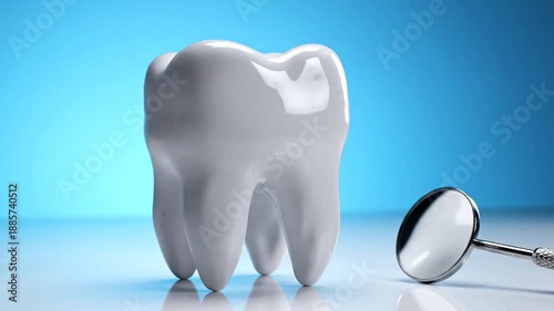 Dental Health Concept with Tooth Model and Mirror, oral care concept