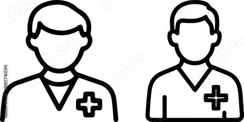 Male Nurse and Doctor Icons in Professional Scrubs for Healthcare and Clinic Design