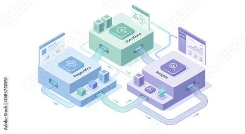 Isometric Medical SaaS Platform for Healthcare Data Management, Hospital Operations, and Clinical Insights. Modern 3D Vector Infographic showing Connected Digital Health Ecosystem.