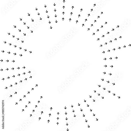 Half-circle arrows bend around medium empty center space.