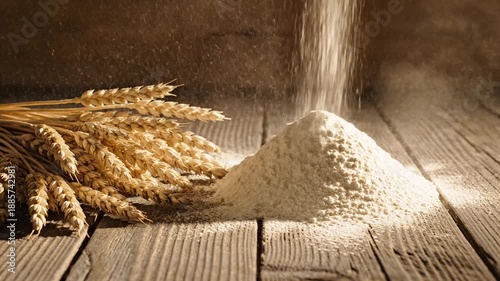 Rustic Baking Ingredients Flour and Wheat, homemade baking concept