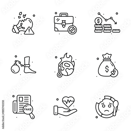 Visually appealing line icons pack of social issues in trendy style