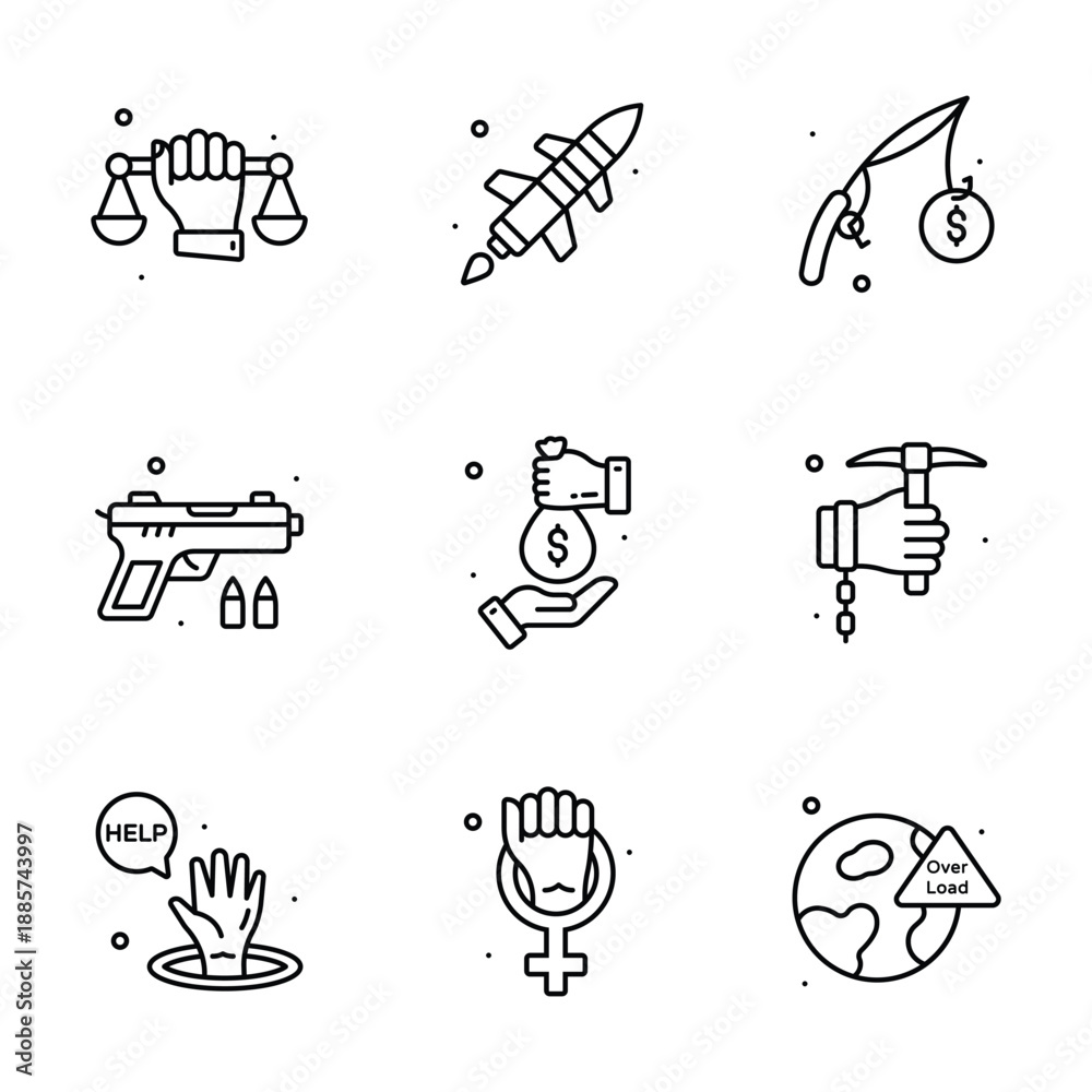 Fototapeta premium Easy to use line style icons set of social issues, premium vectors