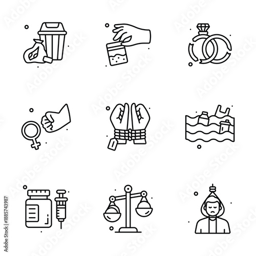 Grab this amazing line collection of social issues in modern style