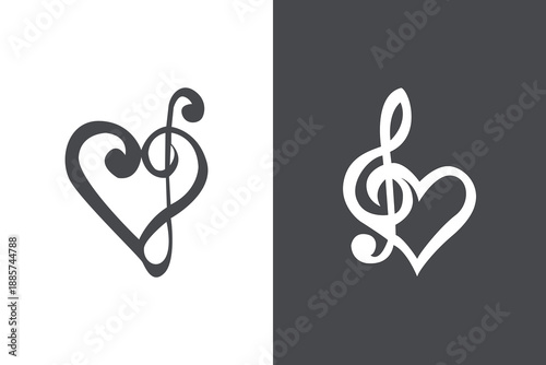 Heart and treble clef music logo in minimal line style.