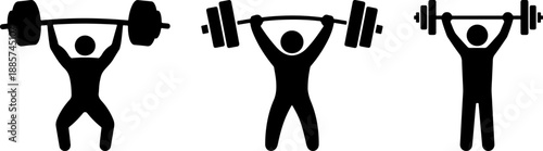 Fitness Weightlifting and Bodybuilding Icon Set - Strength Training Athlete Silhouette Vector