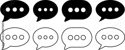 Speech bubble icon set, chat and message icons in solid and outline styles, communication symbols for web and mobile UI design.