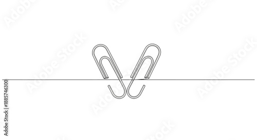 Two silver metal paper clips forming a v shape attached to a thin horizontal line against a clean white background