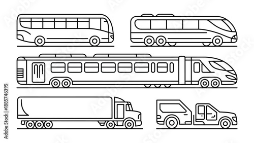 Variety of Transport: A series of various transport options illustrated with sleek lines, ready for use.