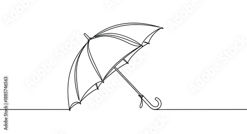 Elegant single line drawing of a classic transparent umbrella with a curved handle isolated on a white background