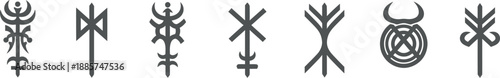 Collection of ancient mystical symbols and runes on white background