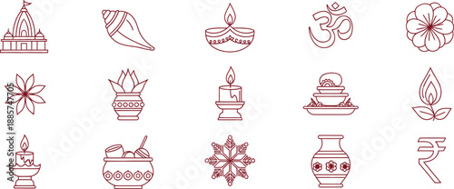 Collection of 12 unique hand drawn illustrations of various objects and flowers