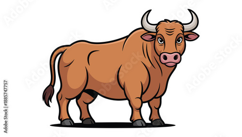 Strong Bull: An illustrated majestic bull, exuding power and strength, stands proudly with its impressive horns. This image captures the essence of untamed vitality.