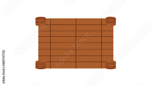 A flat, rectangular Japanese bamboo mat, woven and tied with string, presented from a top-down view on a white background.