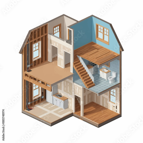 Cutaway House Model Showing Interior Details.