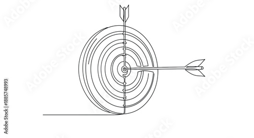 A hand drawn illustration of an arrow hitting the bullseye of a circular target representing success and achievement