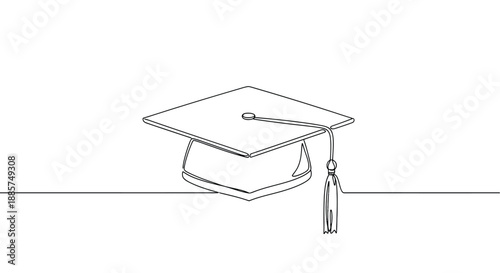 Simple hand drawn sketch of a graduation cap with tassel on a white background representing education and achievement