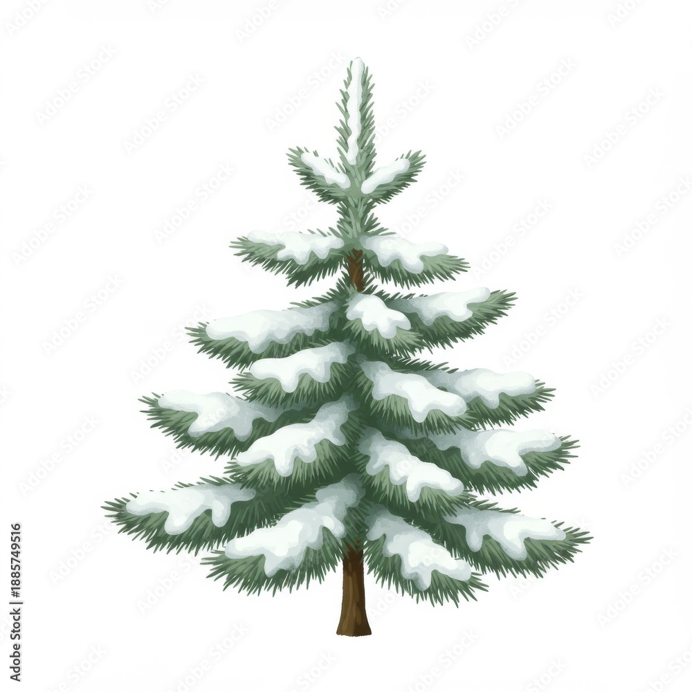 Fototapeta premium Snow Covered Pine Tree Winter Illustration