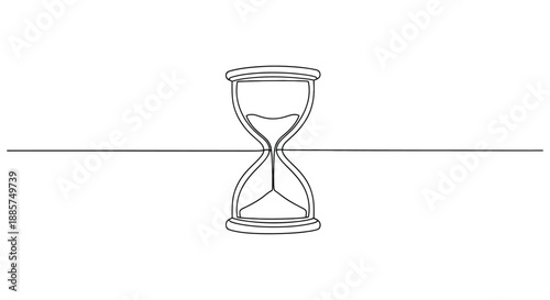 Minimalist continuous line drawing of an hourglass on a white background symbolizing the passage of time and the concept of urgency