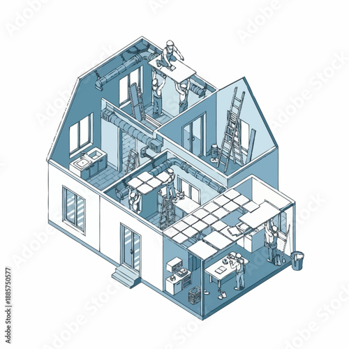 Isometric View of Modern Office Building Interior.