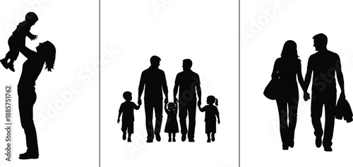 Family silhouettes showing love, unity, and companionship across generations — perfect for parenting, relationships, and emotional connection themed vector content.