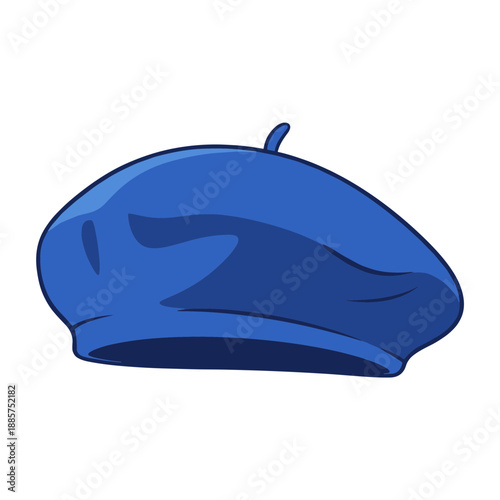 Stylish blue beret hat isolated on white background, traditional french headwear accessory for artists and fashion lovers, flat vector illustration