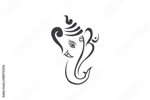 Minimal line art ganesha symbol in monochrome style.