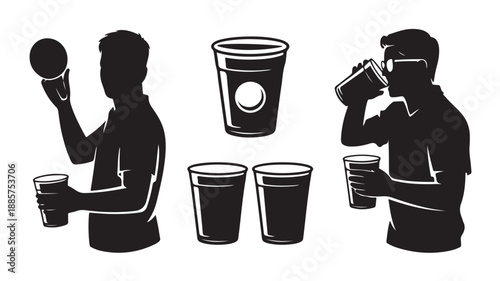 Beer Pong Players Silhouettes Drinking