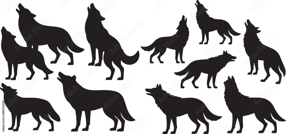Obraz premium set of wolves silhouette vector icon illustration with white background.