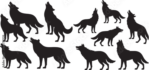 set of wolves silhouette vector icon illustration with white background.