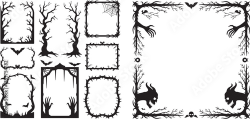 Set of scary frame border silhouette vector icon illustration with white background.