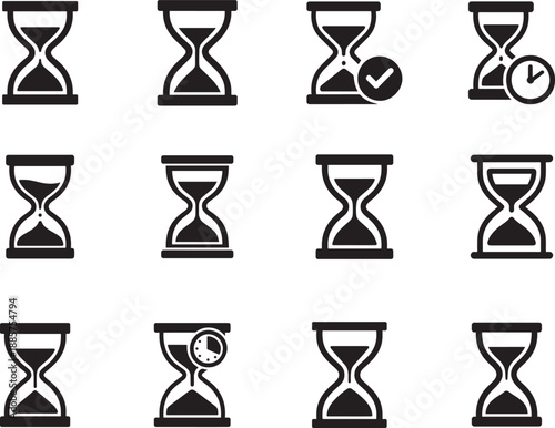 Hourglass icon set, time, countdown, deadline, vector illustration, editable EPS, isolated design.
