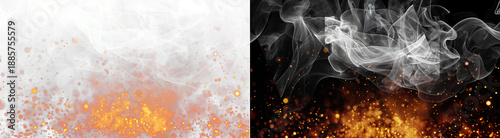 PNG image of Intense fire particles mixing with white ethereal smoke effect on transparent background