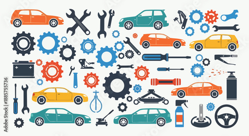 Car Service and Auto Repair Flat Icon Set