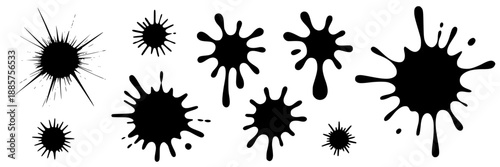 Collection of black and white stylized mountain range icons, vector graphics