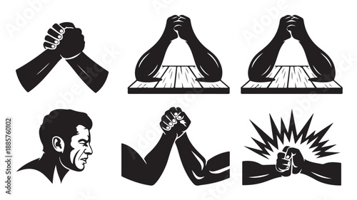 Angry Man Flexing Arm Muscles in Various Poses