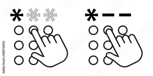 Access authentication login outline icon. Biometric and identification icons: passport, fingerprint, recognition, security. Hand finger pattern lock screen icon. Unlock security digital access mobile 