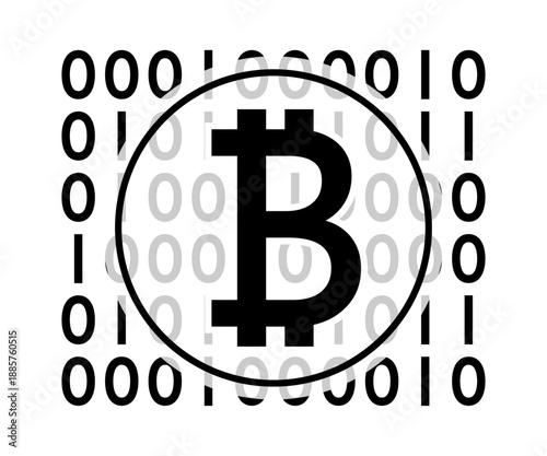 Blockchain and cryptocurrency concept. Abstract of blockchain connections with Bitcoin icon. Flat design bitcoin icon, sign of modern cryptocurrency. Cryptocurrency, bitcoin, blockchain, mining. Vecto