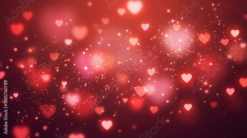 Defocus Light Red Background. Hearts Bokeh Background For Valantine's Day