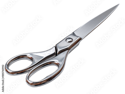 A Shiny Stainless Steel Scissors in angled Position Isolated Transparent Background, PNG